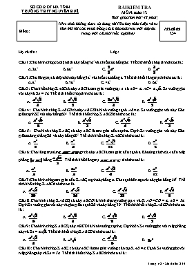 Bài kiểm tra môn Toán 12 - Mã đề thi 234